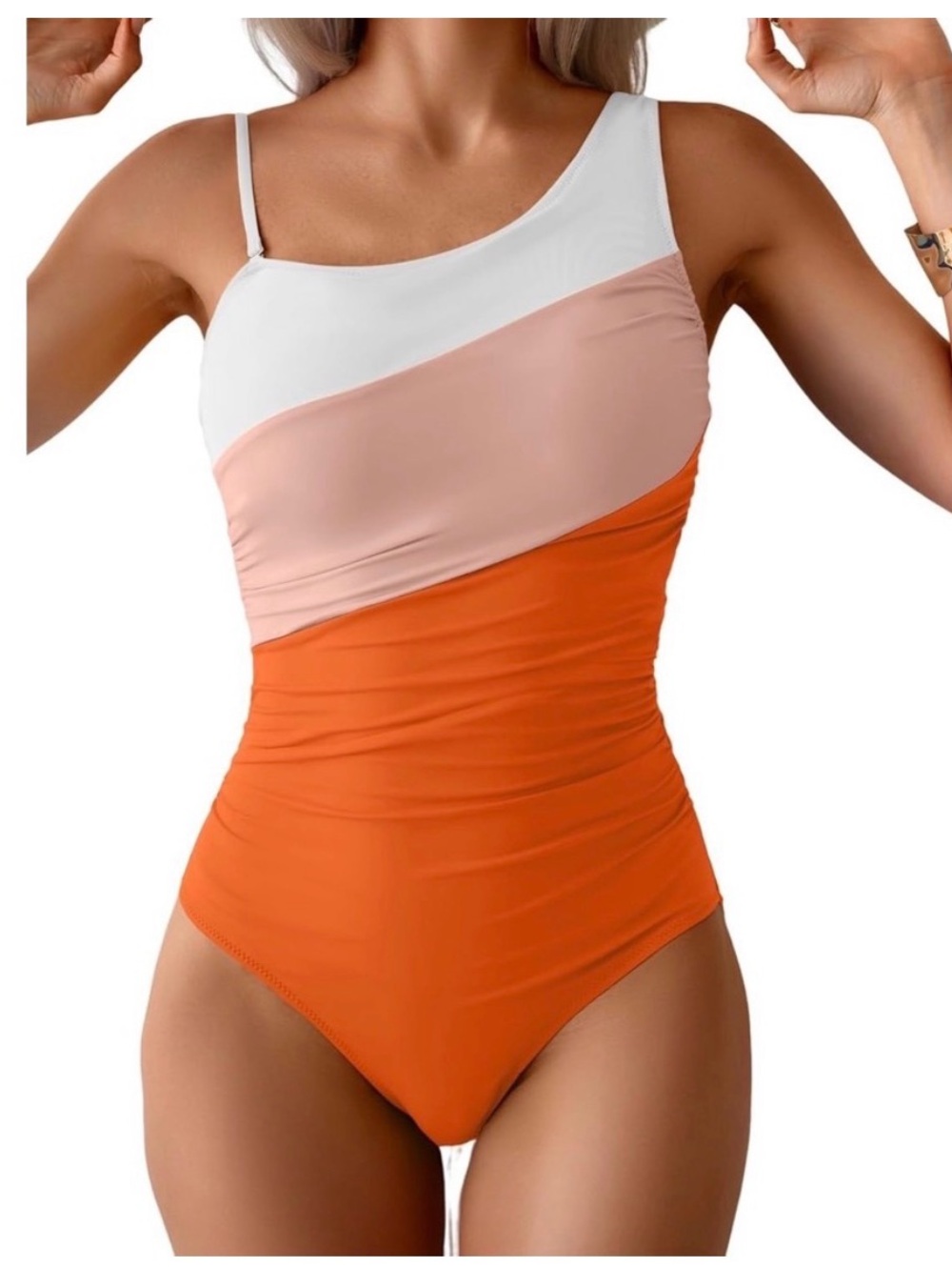 Colorblock Orange One-Piece Swimsuit NWT Aidonger sold on Amazon Sz Large